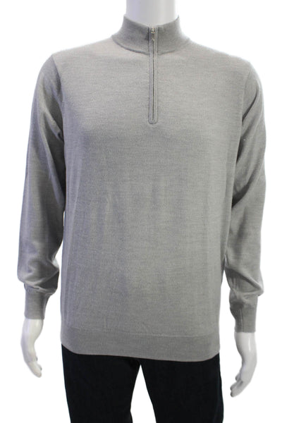 Peter Millar Mens Pullover Gray Mock Neck Zip Merino Lyocell Size M