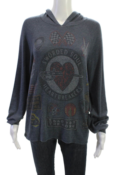 Lauren Moshi Womens Pullover Hoodie Dark Gray Biker Graphic Long Sleeve Size XS