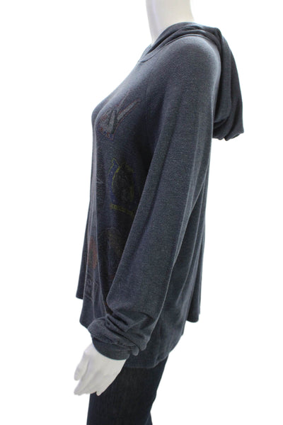 Lauren Moshi Womens Pullover Hoodie Dark Gray Biker Graphic Long Sleeve Size XS