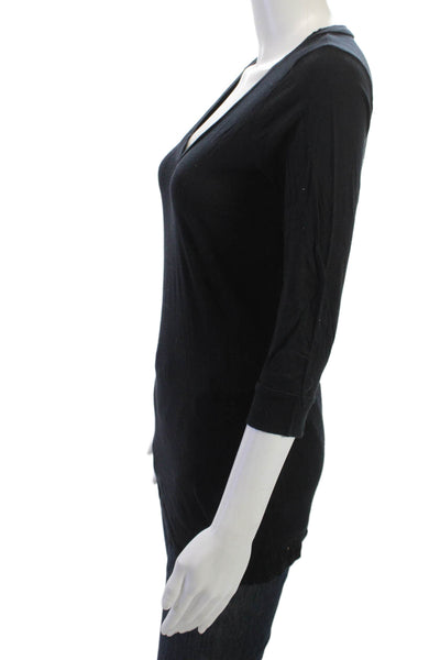Splendid Women Basic V-Neck Tunic 3/4 Sleeve Black T-Shirt Size M