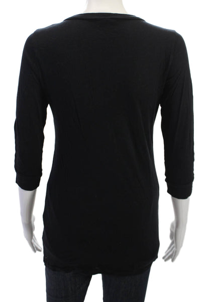 Splendid Women Basic V-Neck Tunic 3/4 Sleeve Black T-Shirt Size M