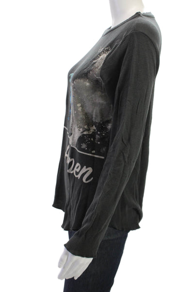 Chaser Womens Graphic Long Sleeve Basic T Shirt Black Crew Neck Size L
