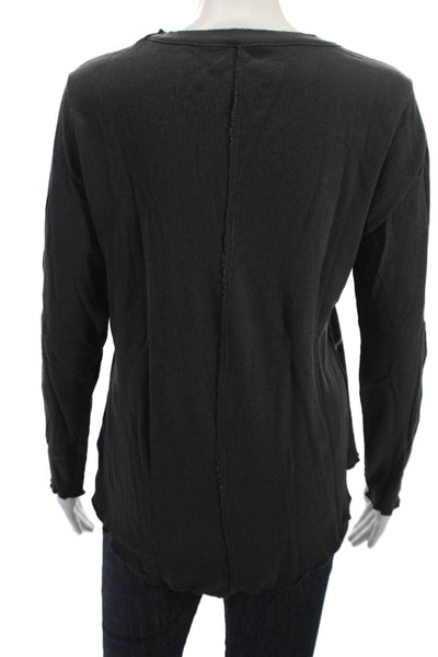 Chaser Womens Graphic Long Sleeve Basic T Shirt Black Crew Neck Size L