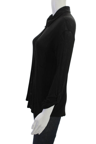 Splendid Women Black Basic Button-Up Long Sleeve Collared Top Size M