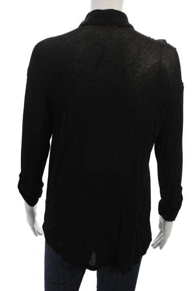 Splendid Women Black Basic Button-Up Long Sleeve Collared Top Size M