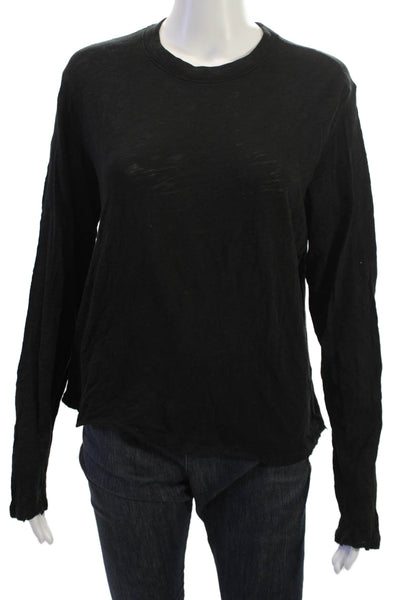 ATM Women Basic Black Cotton Long Sleeve Crew Neck T-Shirt Size M