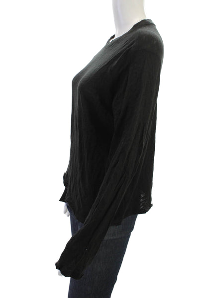 ATM Women Basic Black Cotton Long Sleeve Crew Neck T-Shirt Size M