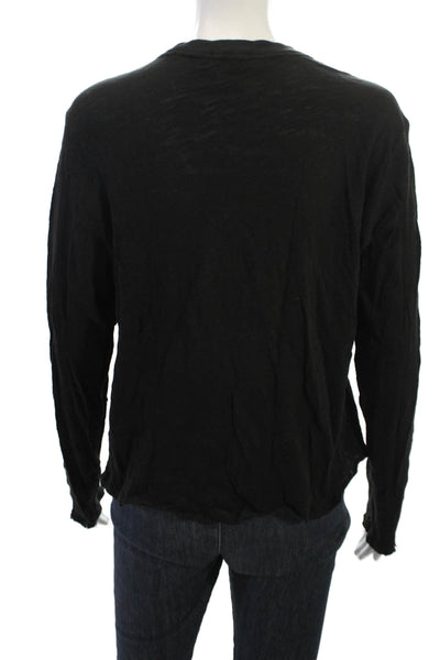 ATM Women Basic Black Cotton Long Sleeve Crew Neck T-Shirt Size M
