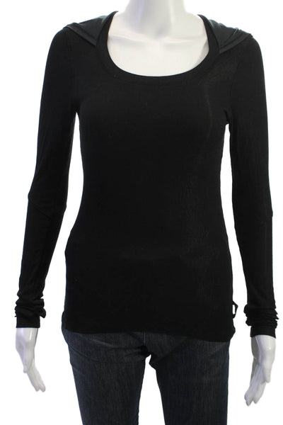 Splits59 Women Pullover Hoodie Black Polyester Long Sleeve Round Neck Size M
