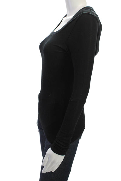 Splits59 Women Pullover Hoodie Black Polyester Long Sleeve Round Neck Size M