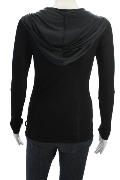 Splits59 Women Pullover Hoodie Black Polyester Long Sleeve Round Neck Size M