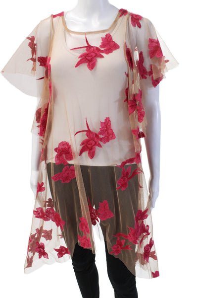 For Love & Lemons Womens Kimono Floral Beige Short Sleeve Top Size L