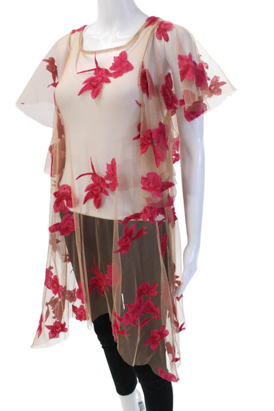 For Love & Lemons Womens Kimono Floral Beige Short Sleeve Top Size L