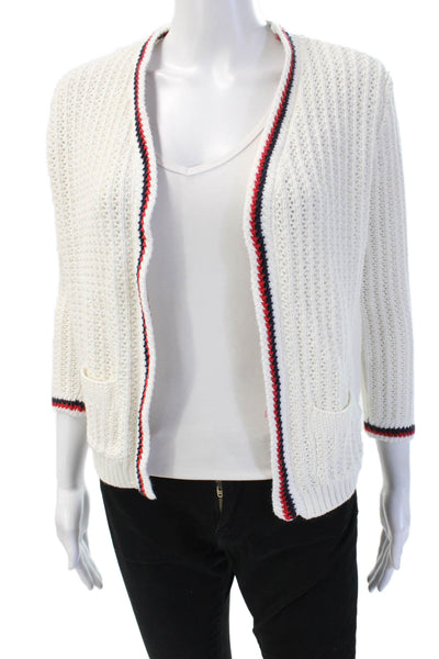 Gerard Darel Unisex Cardigan V-Neck 3/4 Sleeve White Cotton Polyamide Size 2
