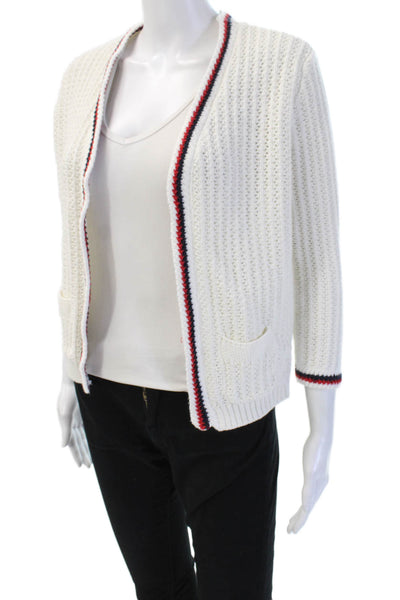 Gerard Darel Unisex Cardigan V-Neck 3/4 Sleeve White Cotton Polyamide Size 2