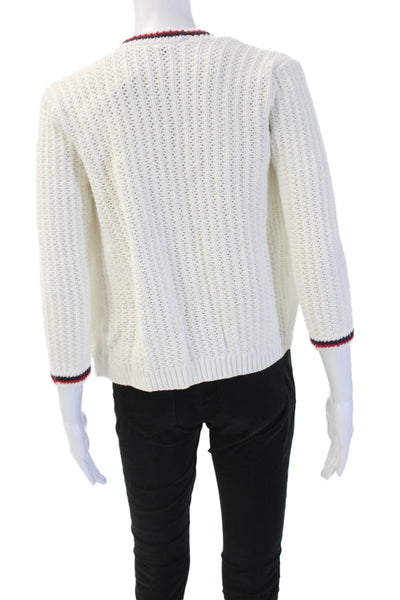 Gerard Darel Unisex Cardigan V-Neck 3/4 Sleeve White Cotton Polyamide Size 2