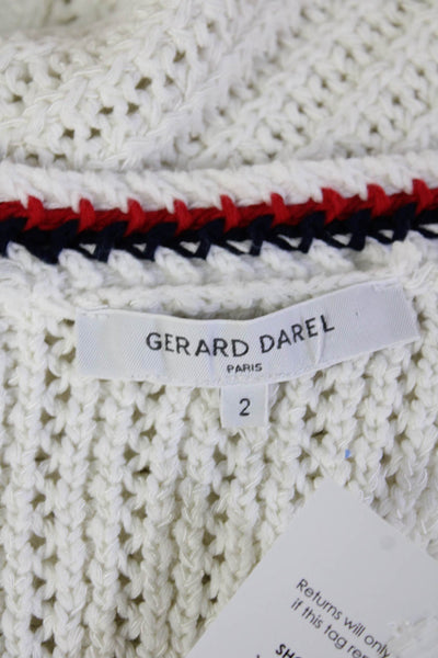 Gerard Darel Unisex Cardigan V-Neck 3/4 Sleeve White Cotton Polyamide Size 2