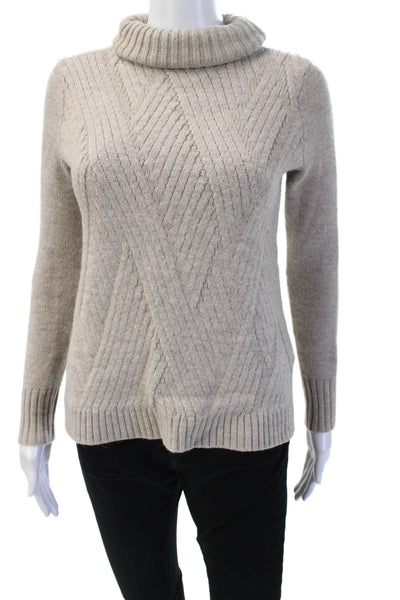 Vince Unisex Beige Geometric Turtleneck Pullover Sweater Merino Alpaca Size XS