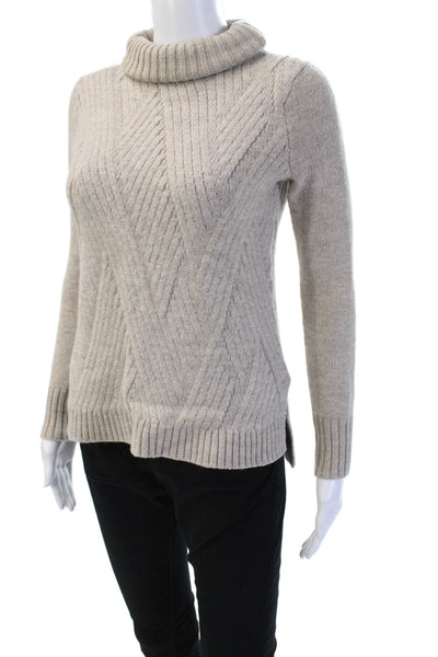 Vince Unisex Beige Geometric Turtleneck Pullover Sweater Merino Alpaca Size XS