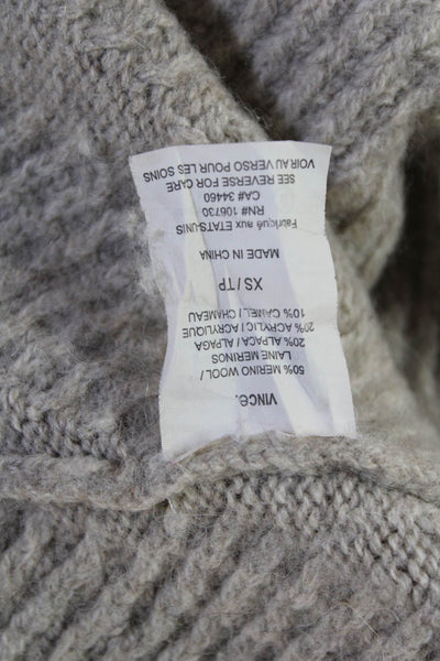 Vince Unisex Beige Geometric Turtleneck Pullover Sweater Merino Alpaca Size XS
