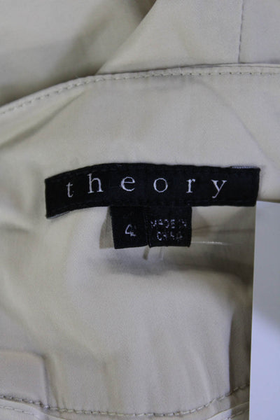 Theory Women Ankle Cropped Dress Pants Beige Button Size 4