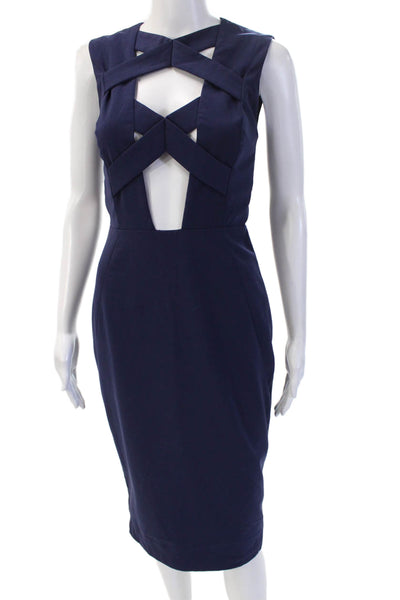 AQ/AQ Womens Bodycon Pencil Dress Dark Blue Sleeveless Mid Calf Zip Size 4