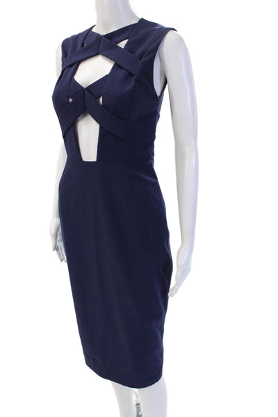 AQ/AQ Womens Bodycon Pencil Dress Dark Blue Sleeveless Mid Calf Zip Size 4