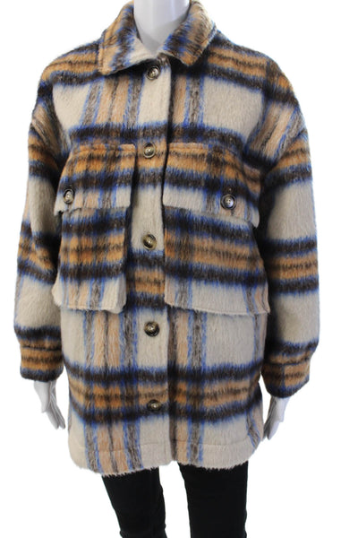 English Factory Women Beige Plaid Collared Jacket Long Sleeve 90s Size XS