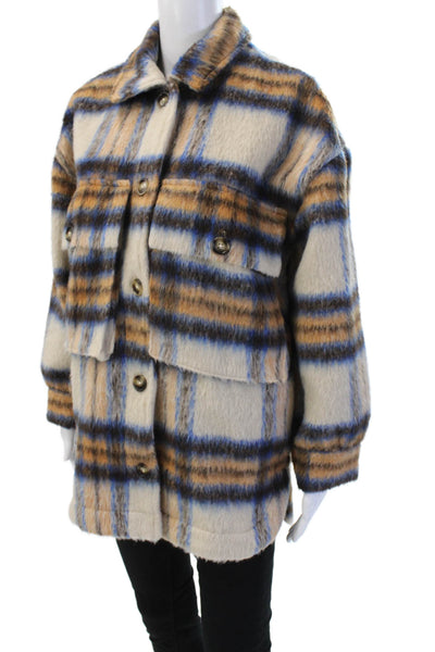 English Factory Women Beige Plaid Collared Jacket Long Sleeve 90s Size XS