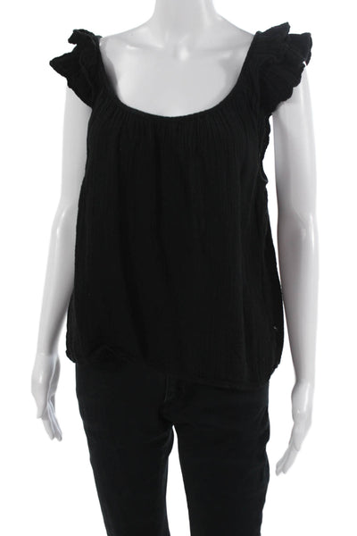 Xirena Womens Black Cotton Square Neck Boho Tank Sleeveless Size M