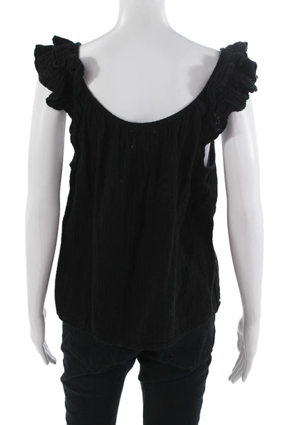 Xirena Womens Black Cotton Square Neck Boho Tank Sleeveless Size M