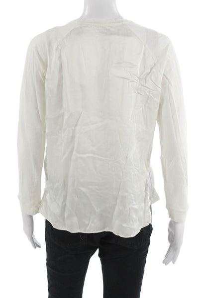 Majestic Filatures Womens Basic White Cotton Cashmere Tee Long Sleeve Size 1