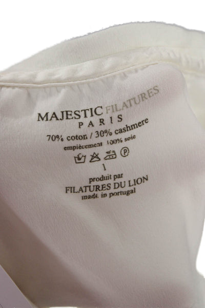Majestic Filatures Womens Basic White Cotton Cashmere Tee Long Sleeve Size 1