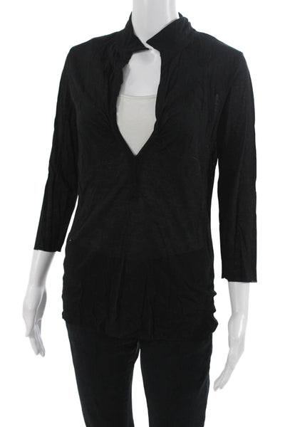 Lamberto Losani Womens Black Cotton Collared Tunic 3/4 Sleeve Size L