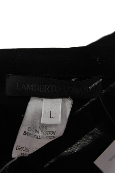 Lamberto Losani Womens Black Cotton Collared Tunic 3/4 Sleeve Size L