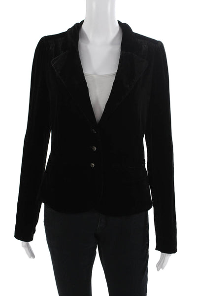 Juicy Couture Womens Black Collared Button Long Sleeve Silk Blend Blazer Size 8