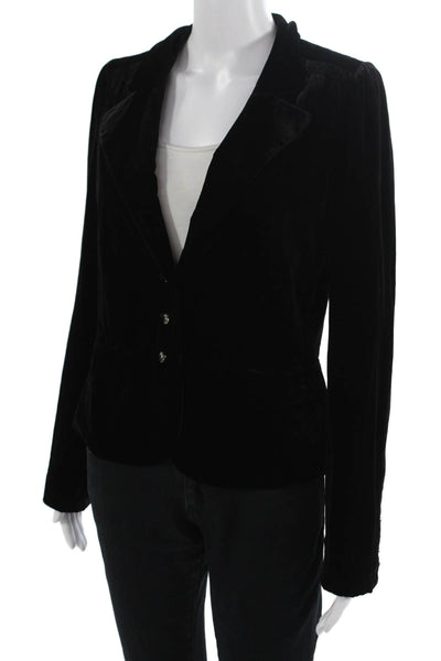 Juicy Couture Womens Black Collared Button Long Sleeve Silk Blend Blazer Size 8