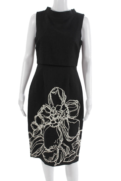 Badgley Mischka Women Sheath Dress Black Sleeveless Mock Neck Short Size 6