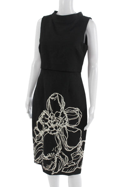 Badgley Mischka Women Sheath Dress Black Sleeveless Mock Neck Short Size 6