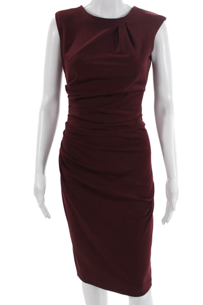 Rinascimento Women Sheath Pencil Dress Red Sleeveless Crew Neck Zip Size S