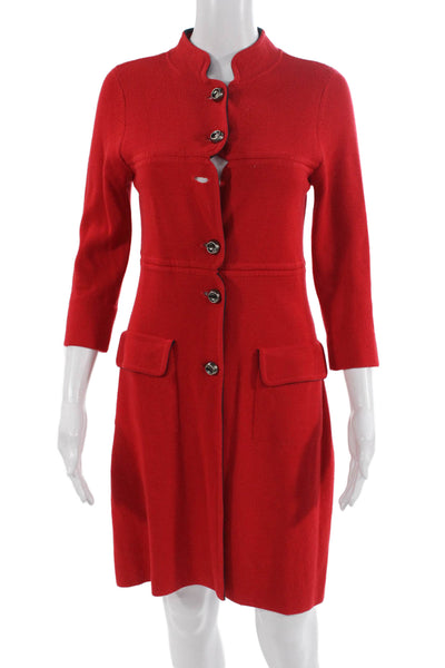 Trina Turk Womens Sweater Dress Red Merino Wool Mock Neck 3/4 Sleeve Size S