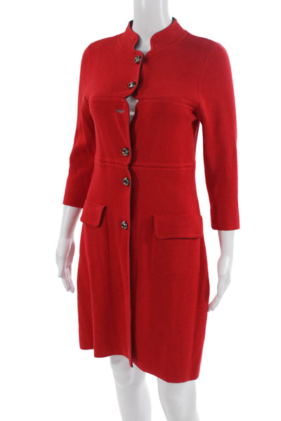 Trina Turk Womens Sweater Dress Red Merino Wool Mock Neck 3/4 Sleeve Size S