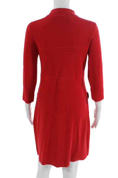 Trina Turk Womens Sweater Dress Red Merino Wool Mock Neck 3/4 Sleeve Size S
