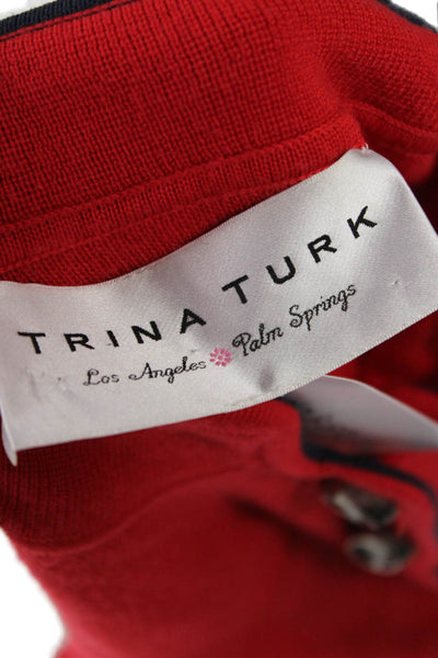 Trina Turk Womens Sweater Dress Red Merino Wool Mock Neck 3/4 Sleeve Size S
