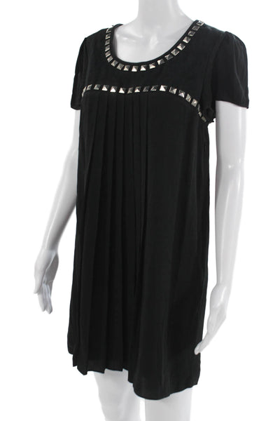Catherine Malandrino Women Shift Dress Black Short Sleeve Silk Zip Size 6