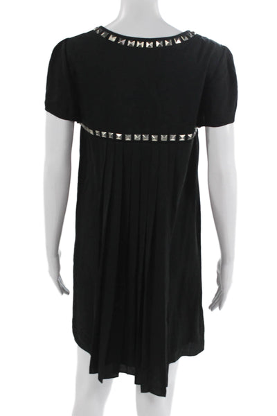 Catherine Malandrino Women Shift Dress Black Short Sleeve Silk Zip Size 6