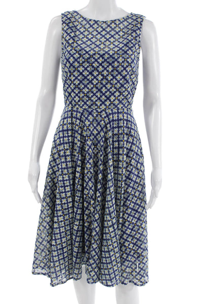 Isaac Mizrahi Women Dark Blue Floral A-Line Midi Dress Sleeveless Size S