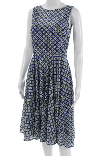 Isaac Mizrahi Women Dark Blue Floral A-Line Midi Dress Sleeveless Size S