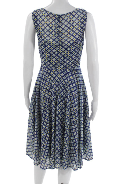 Isaac Mizrahi Women Dark Blue Floral A-Line Midi Dress Sleeveless Size S