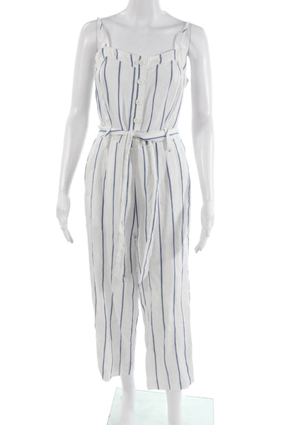 Rails Womens Striped Cotton Sleeveless Jumpsuit Square Neck White Size S